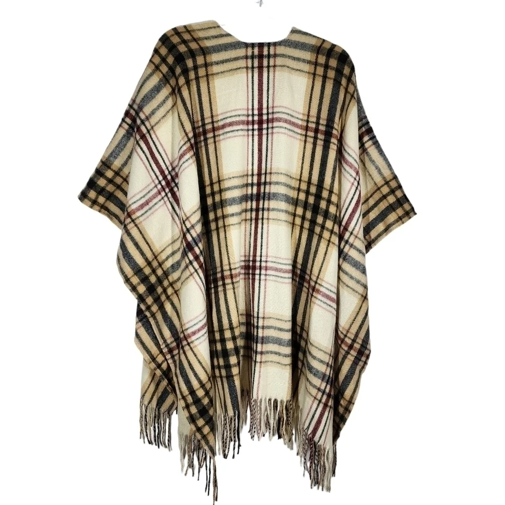 WOOLRICH FRINGED PLAID PONCHO